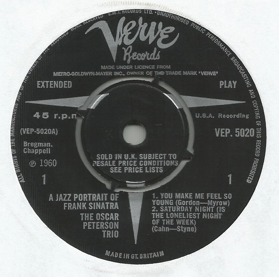 Oscar Peterson Trio - EP - A Jazz Portrait of Frank Sinatra - 1960 - VEP.5020 EX - Image 1 of 1