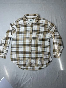 American Eagle Damen klein gold creme kariert weich schwer Knopfleiste Hemd - Bild 1 von 4