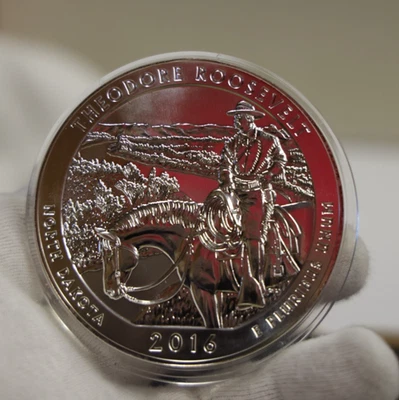 2016 America The Beautiful Teddy Roosevelt/ ND 5oz .999 Silver Coin - Image 1 of 3
