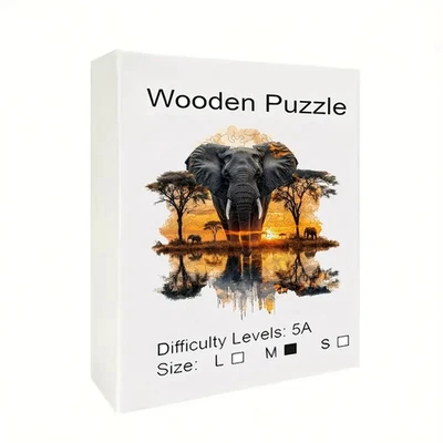 Elephant Forest Jigsaw Puzzle - Unique Irregular Shaped Wooden - Medium - Image 1 of 2