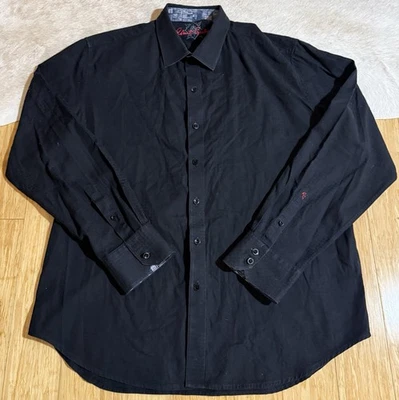 Camisa de vestir Robert Graham para hombre talla XL negra cachemira manga larga cuello abotonado Foto 1 de 4