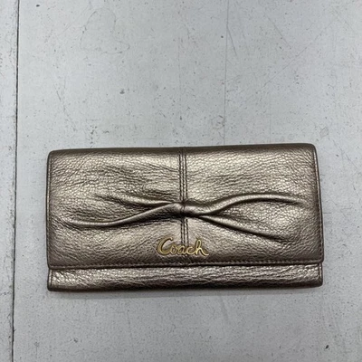Coach Wallet Womens Metallic Bronze Leather Continental Snap Flap ID Window - Image 1 of 4
