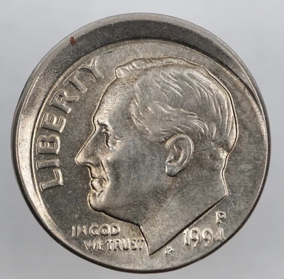 1994 10c off Center Full date Roosevelt Dime Mint Error Coin E215 - Image 1 of 2