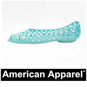 American L.A. Apparel Sz 10 Mint Jelly Peep Toe Flats Opaque Retro 1980's - Picture 1 of 9