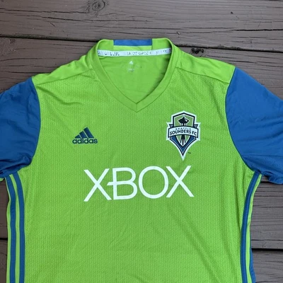 Adidas Seattle Sounders FC XBOX Jersey Mens Large Soccer 2016 Sky Blue Sea Green - Image 1 of 4