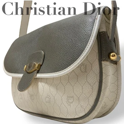 Bolsa de ombro Christian Dior favo de mel couro PVC cinza branco tiracolo MBc1961 - Imagem 1 de 4