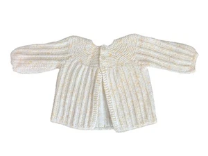 Cárdigan de punto a ganchillo hecho a mano para bebé suéter neutro blanco y amarillo 0-3 meses - Imagen 1 de 8