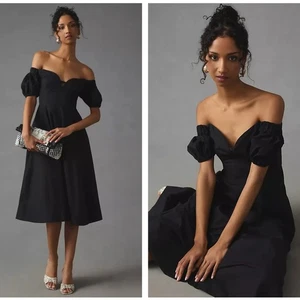 ANTHROPOLOGIE x MAEVE Cotton Puff-Sleeve Sweetheart Midi Dress Sz 2 NWT {3W54} - Picture 1 of 5