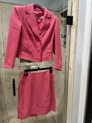 TRAJE FALDA VINTAGE LAUREL BY ESCADA 36 2 PIEZAS Coral Rosa Algodón Flecos Foto 1 de 4