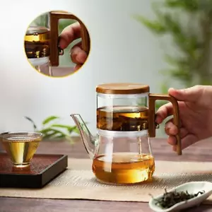Magnetische Glas Teekanne mit Holzgriff Sieb One-Click Trennung Infus T7N7 - Bild 1 von 8