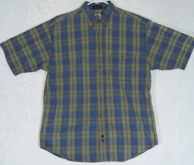 VINTAGE Lee Shirt Mens Medium Green Blue Button Plaid Western Cowboy 80s 90s VTG - Image 1 of 4