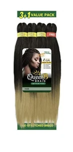 URBAN BEAUTY Queen B 3 + 1 VALUE PACK PRE-STRETCHED BRAIDING HAIR 50" MULTIPACK - Picture 1 of 1