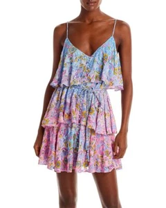 Hemant and Nandita Tiered Braided Belt Dress Sz S Blue Pink MISSING BELT 305039 - Picture 1 of 3