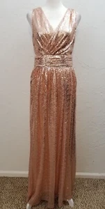 KATE KASIN SIZE 8 ROSE GOLD SEQUINED LONG FORMAL EVENING GOWN DRESS - Picture 1 of 14