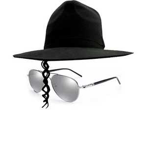 Gafas de sol Michael Black Hat Fedora con peluca para imitador imitador años 80 - Imagen 1 de 6