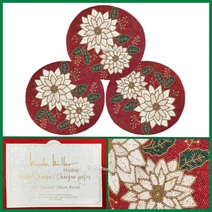 Nicole Miller Beaded Charger Placemat Set 15" POINSETTIA Holiday Christmas NEW! - Picture 1 of 12
