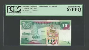 Singapore 5 Dollars ND(1989) P19 Uncirculated Grade 67 - Picture 1 of 2