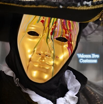 Máscara de arte fantasia SN-D11-5 Mardi Gras com gotas de tinta colorida dourada - Imagem 1 de 4