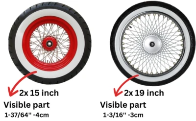 Conjunto de pneus Portawall Whitewall 4 peças frente 2x19" traseira fina 2x15" largura moto - Imagem 1 de 3