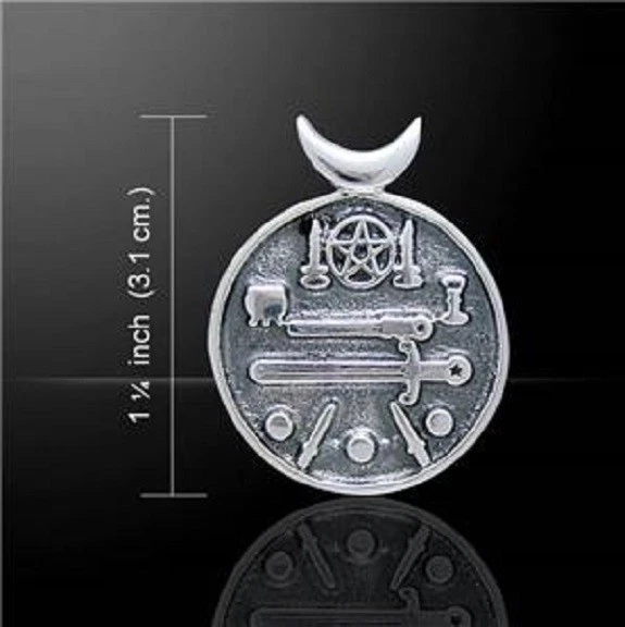 Magickal Witches Cauldron sterling silver pendant by Peter Stone wiccan symbols - Image 1 of 4