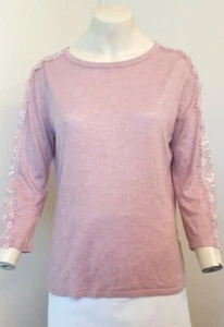 Gorgeous Pink 3/4 Sleeve Lace Trimmed Top Jumper from Next - Size 12 - Great! - Picture 1 of 6