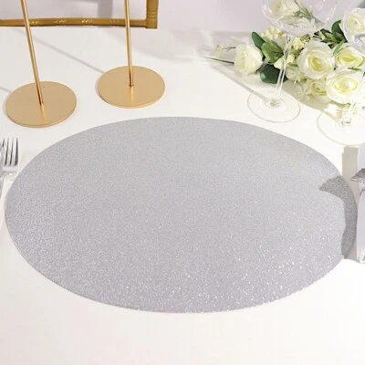 6 SILVER 12" Oval Glittered Faux Leather PLACEMATS Wedding Decorations - Image 1 of 4