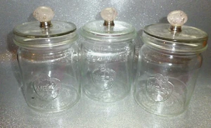 ❤️ 3 X Nostalgie Bonboniere Glas Deckel Weck Gerix 1 L Vorrat rosa KNOPF - Bild 1 von 6