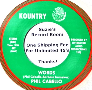 Phil Cabello Words / Let's Talk Things Over KOUNTRY #A EX Country 45 7" Vinyl - Imagen 1 de 3
