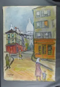 Henri BOULAGE (1882-1967) Original Aquarell & Kreide, Rue Norvins in Montmartre - Bild 1 von 9