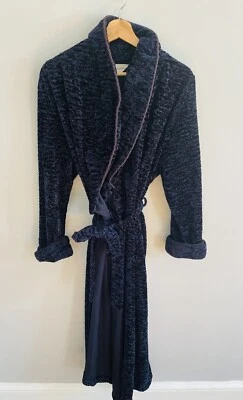 Bata de té de diamantes vintage abrigo de terciopelo azul marino cuello texturizado puños pequeño Foto 1 de 3