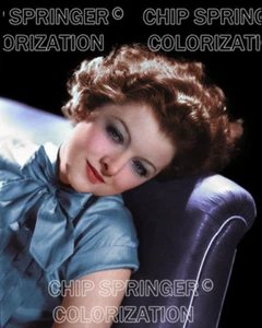 MYRNA LOY Checked Blouse & Bow Tie | Sexy 8x10 COLOR PHOTO by CHIP SPRINGER - Picture 1 of 1