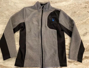 Spyder Kids Boys M 10/12 Fleece Jacket Zip Up Gray Black Waffle Knit Coat Ski - Picture 1 of 8