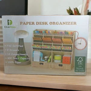 Paper Desk Organizer with 2 Drawers & 14 Compartments, 800+ Pencils Capacity - Picture 1 of 9