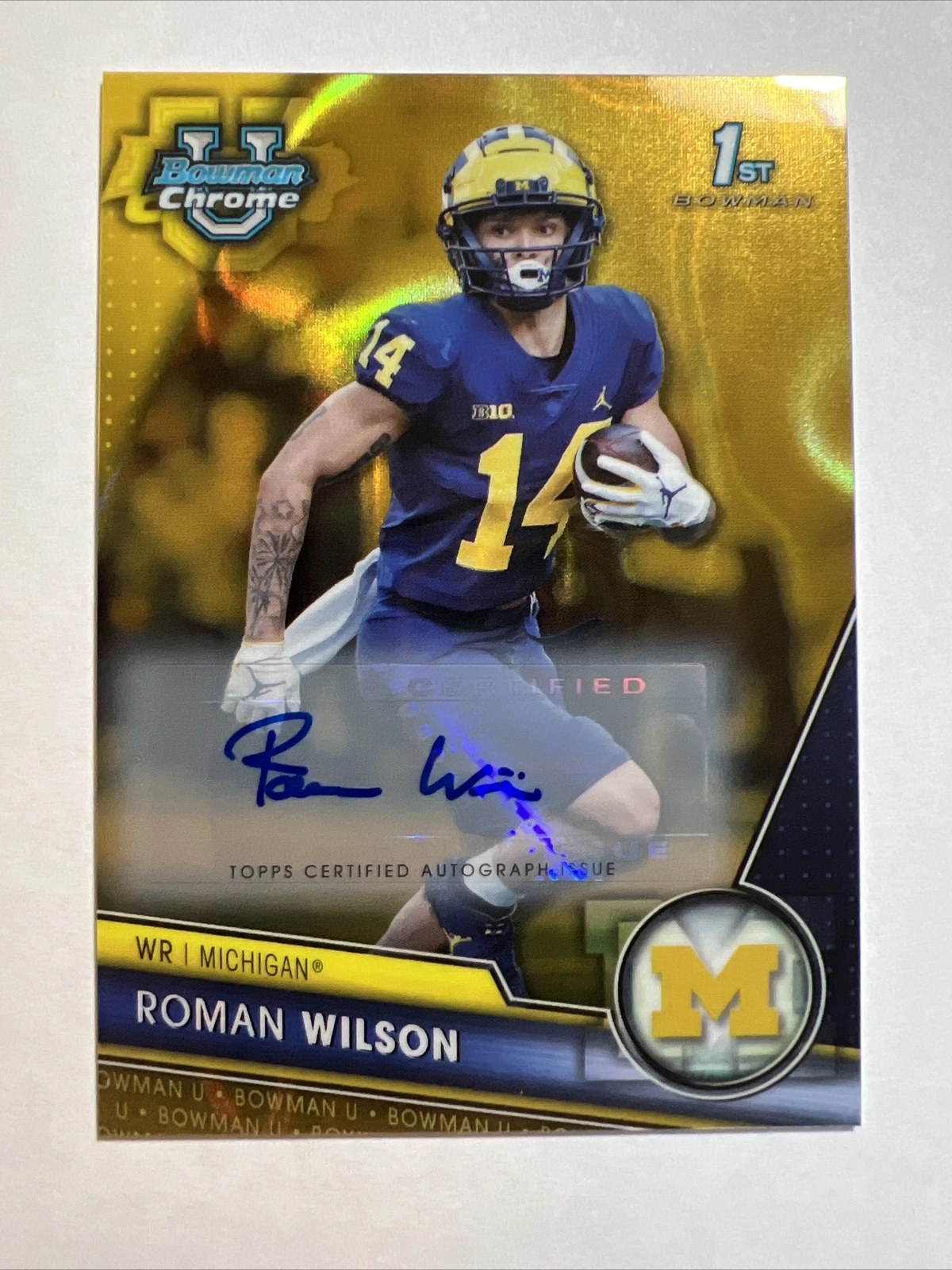 2023 bowman chrome university football 1st auto Roman Wilson Gold Lava /50