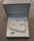 Fine Jewelry Pearl Necklace 16 in. plus Earrings with Sterling Silver NWT $200 