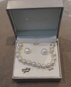 Collar de perlas de joyería fina de 16 pulgadas Pendientes plus con plata de ley nuevos con etiquetas $200 - Imagen 1 de 3