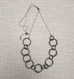DANSK SMYKKEKUNST Long Necklace Rhodium Statement Abstract Design Adjustable - Picture 1 of 2