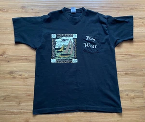 Vintage 90s Key West Pocket T-shirt Size XL Black Tee Sail Boat Florida FL VTG - Picture 1 of 7