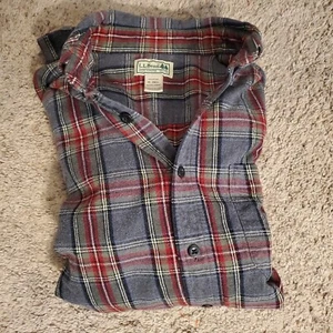 L.L. Bean Men's Med Gray Multicolor Cotton Flannel L/S Button Down Shirt - Picture 1 of 4