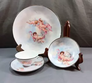 RARE Cherub Place Setting Handpainted ARTIST SIGNED 4 Piece Fine China Angels - Picture 1 of 23