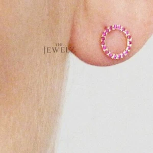 14K Gold 0.45 CT Ruby Gemstone Circle Studs Earrings Valentine's Gift - Picture 1 of 5