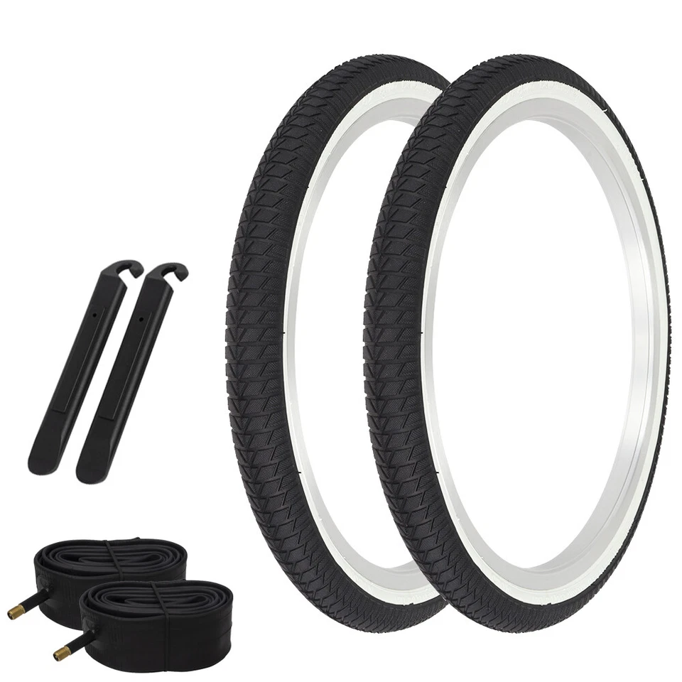 PAIR OF WHITEWALL BICYCLE PRO+ BMX TIRES W/TUBES &LEVERS 20X1.75 INFECTION TREAD - Image 1 of 1