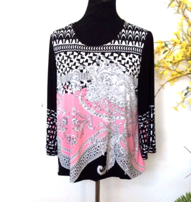 Top para mujer ALFANI negro/blanco/rosa mezcla de poliéster talla OX Foto 1 de 4