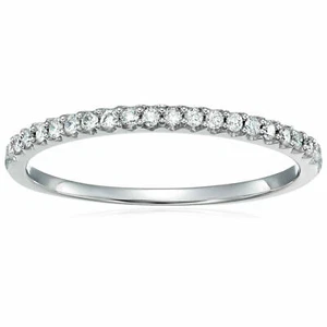 1/10 ct Diamond Wedding Band for Women in 10K Gold Micro Pave Petite Prong - Picture 1 of 15