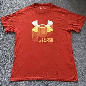 Under Armour Men's Size XL Big Logo Wordmark Loose Orange Coral T-Shirt - Picture 1 of 7