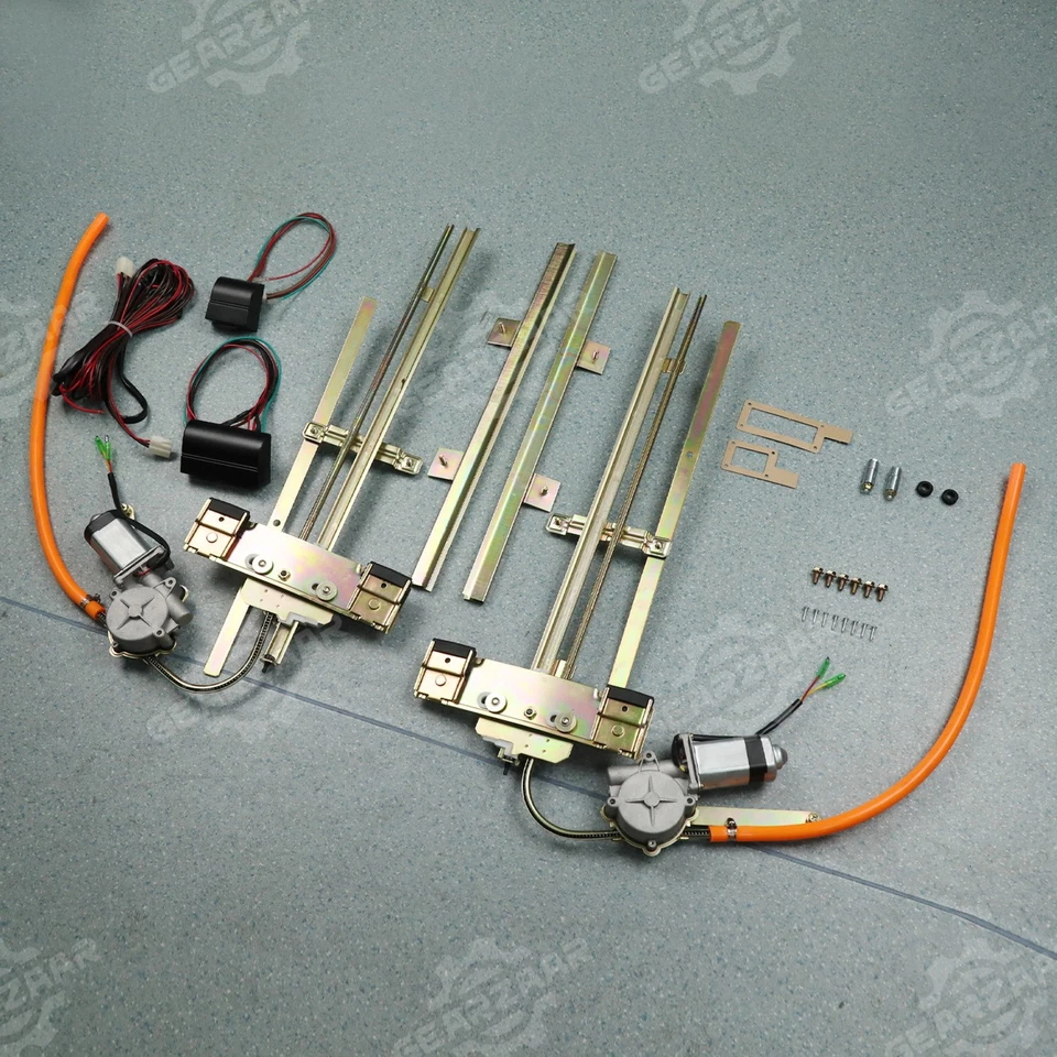 Universal 2Door Street Hot Rat Rod Flat Glass Power Window Kit w/Switches Wiring - Image 1 of 4