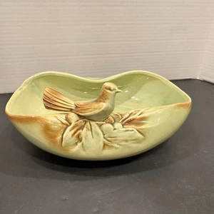 Vintage 1950s McCoy Pottery Bowl with Bird on Branch – Pale Green - Picture 1 of 8