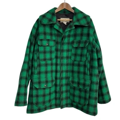 Vintage L.L. Bean Green Plaid Wool Chore Coat Jacket Size 48 XL Made in USA - Image 1 of 4