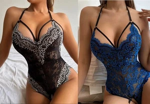 Erotik Body offen zwischen den Beinen Spitze schwarz-weiß oder königsblau - Bild 1 von 42