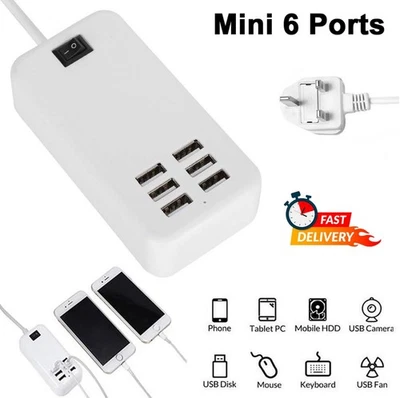 Multi 6-Ports USB Phone Charger Socket Fast Charging Station Adapter 3A UK Plug - Image 1 of 4